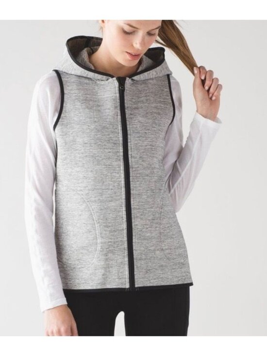 Lululemon Insculpt Vest 6 Heathered Space Dyed Medium Grey Hood Pockets EUC - Picture 1 of 7